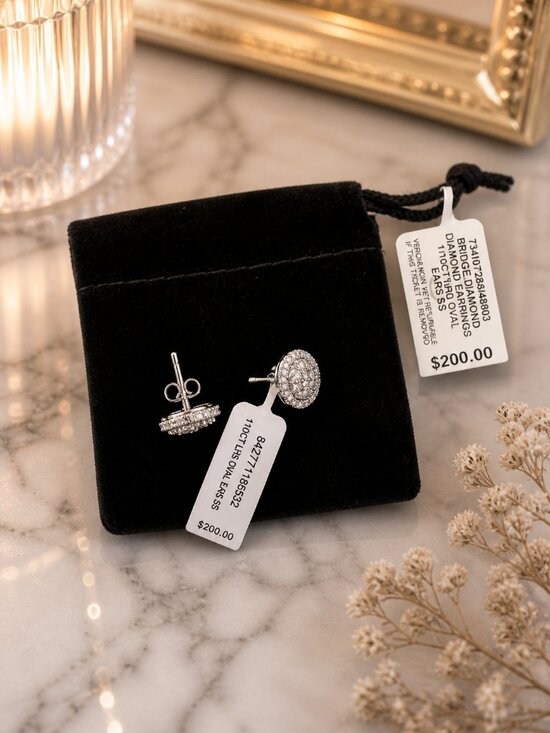 Jewelry - NWT 1/10 CT Diamond Oval Stud Earrings Sterling Silver Halo